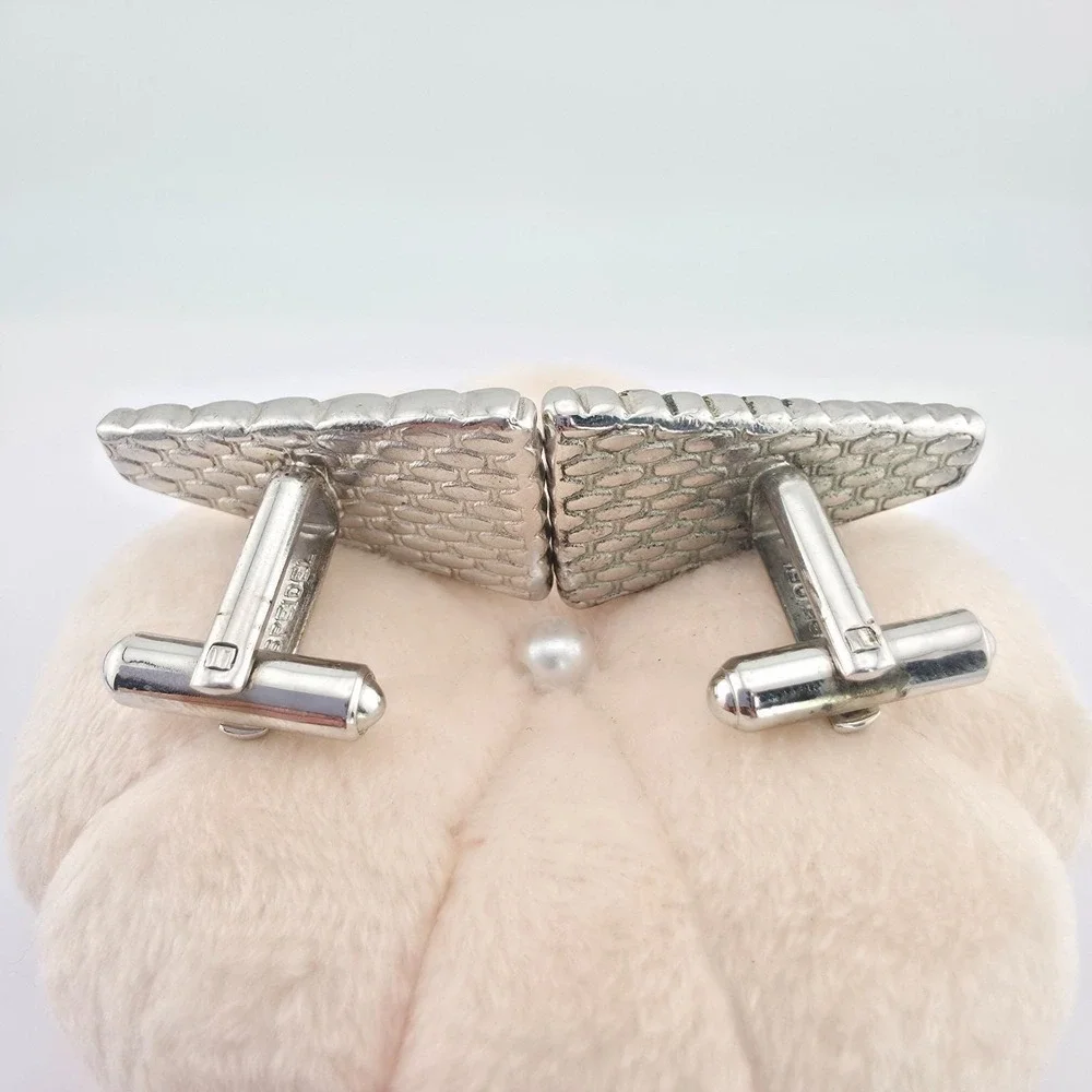 Vintage 1950's SPEIDEL Cufflinks Modernist Black Pink Gold Cabochon Silver Plate